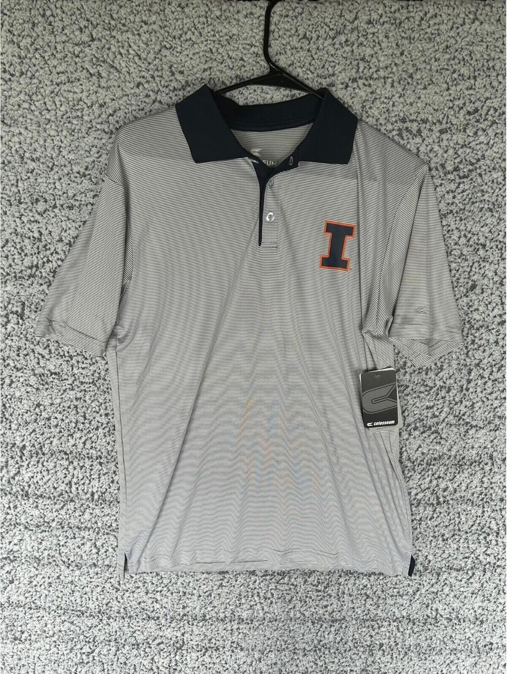 Men's Colosseum White/Navy Illinois Fighting Illini Print Stripe Polo Size Small